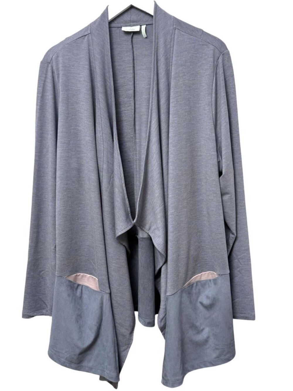 LOGO by Lori Goldstein Lounge Cardigan XL Gray Pink Pockets Sweatshirt Shrug